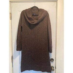 GAP Wool Blend Cowl Neck Sweater Dress Espresso Chocolate Brown Flecked L
